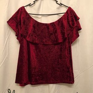 Maroon Velvet Ribbed Off the Shoulder Blouse
